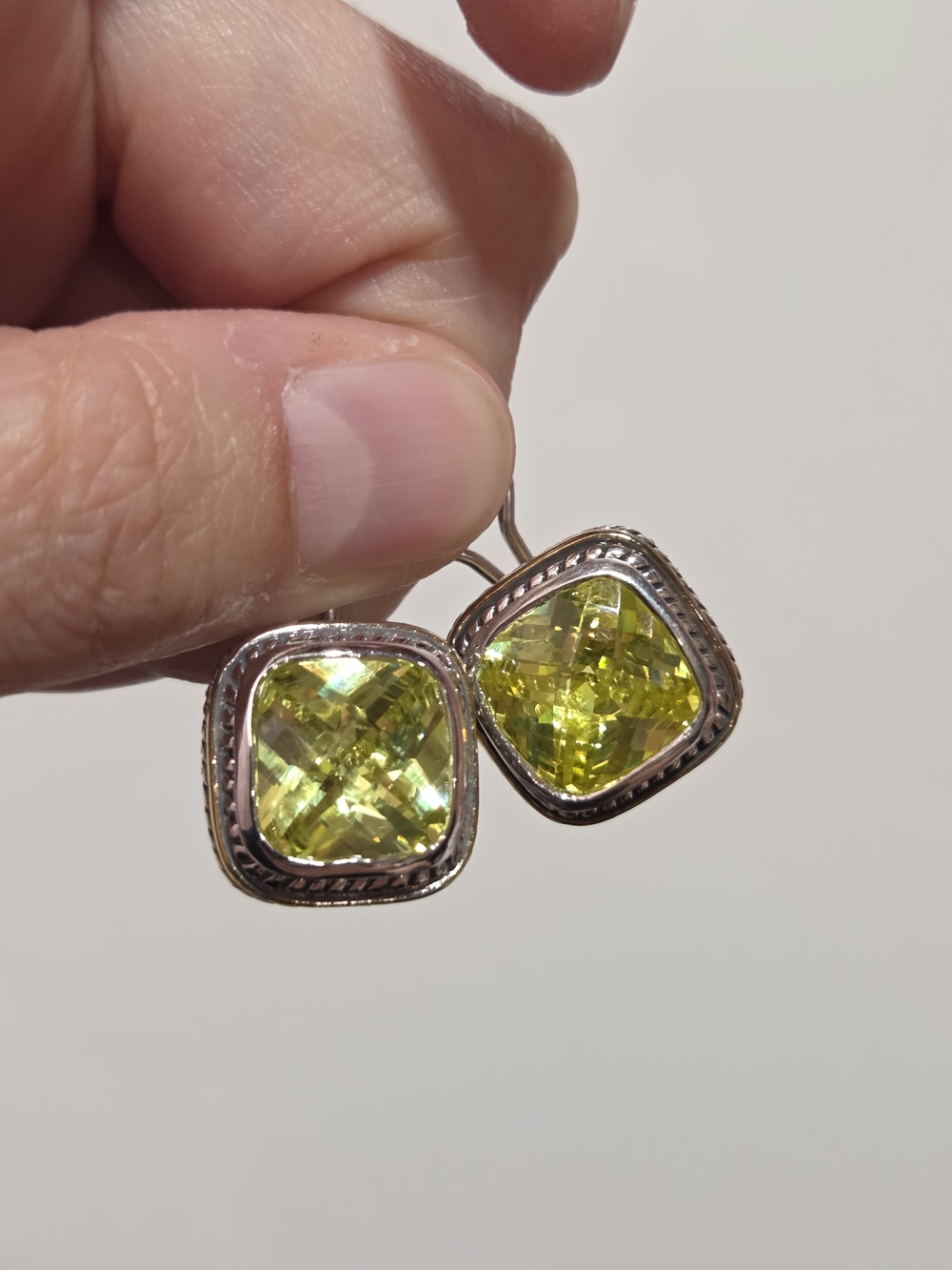 David Yurman Style Lemon Citrine Cushion Drop Earrings with Rope Frame